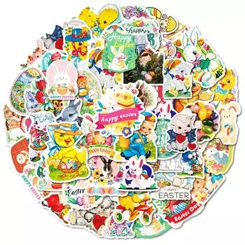 50 пасхальных мультяшных наклеек с кроликами и яйцами, граффити, сделай сам, для плоской поверхности стакана для воды
