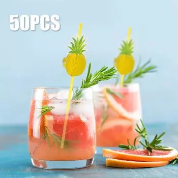 50 Pcs Paper Drinking Straw 3D Fruit Paper Straws Pineapple Flamingo Design Striped Paper Straw Eco Friendly Recyclable Drinking