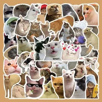50 PCS Waterproof Self-adhesive Label Cartoon Cat Sticker Sealing Sticker Furniture Decoration Style A