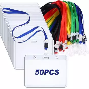 50 шт. Прозрачный держатель для удостоверения личности с ремешком для отображения удостоверения личности, пластиковый держатель для удостоверения личности