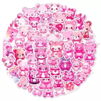 50 Pink Bear Stickers, Cute Sweetheart Bear Kawaii Stickers, Pink Kids Toy Stickers