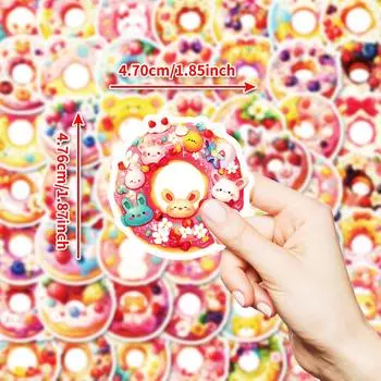 50 Pink Hand Painted Graffiti Stickers Cute Donuts Series Decorative Stickers