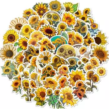 50 Подсолнух Подсолнух Наклейки Детская Канцелярская Коробка Украшение Пасторальный Стиль Креативное Украшение Наклейки Подсолнух