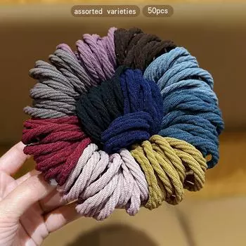 50 прочных и эластичных цветных резинок для волос в корейском стиле, подходящих для ежедневного использования