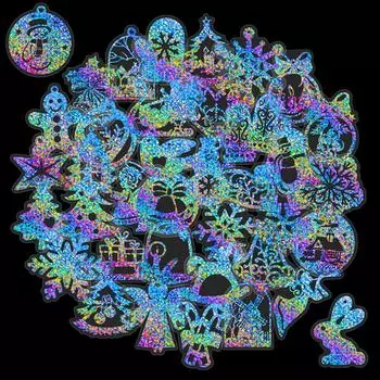 50 Прозрачных Лазерных Наклеек С Рождеством Христовым Цветные Голографические ПЭТ Наклейки С Эффектом Перелива Каннабис
