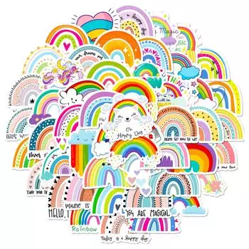 50 Rainbow Stickers Bohemian Rainbow Stickers Children S Birthday Party Cartoon Graffiti Waterproof Stickers