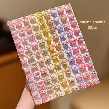 50 random cartoon cute small rubber bands suitable for daily use with hair rings and accessories