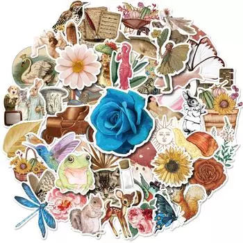 50 Retro Hand Account Stickers, European And American Nostalgic Retro Hand Account Series Bird And Beast Stickers Literary Hand Account Diy