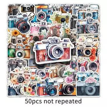 50 Ретро Наклеек Граффити с Камерами Персонализированные Креативные Акварельные Декоративные Наклейки для Водного Стакана Чехла для Мобильного Телефона Чемодана
