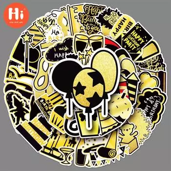 50 рисунков на день рождения из черного золота, персонализированный оригинальный рисованный мультфильм, креативное украшение, чехол для телефона, наклейки на чемодан