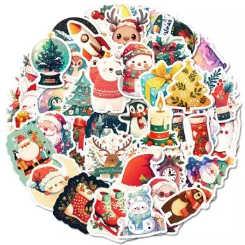 50 Рождественских подвесок на тему мультфильмов, граффити, Санта, олень, декоративные наклейки