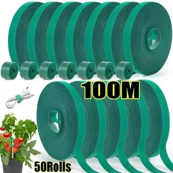 50 рулонов зеленого садового шпагата, обвязки для растений, нейлоновые многоразовые повязки для растений, садовые крючки-петли, бамбуковая тростниковая обертка, поддержка садовых принадлежностей 1Roll
