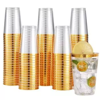 50 шт., 10/12/14/16 унций, легкие одноразовые портативные стаканчики для питья с золотой оправой 14 золотистый