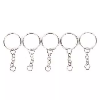 50 шт., 25 мм, полированный серебряный брелок для ключей, разрезное кольцо, короткая цепочка, брелоки «сделай сам» серебряный
