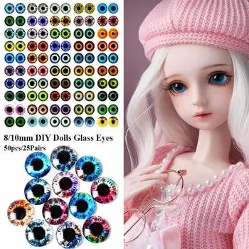 50 шт./25 пар 8/10 мм Time Gem аксессуары стеклянные кукольные глаза кукольные глазные яблоки DIY поделки глаза животных 8mm-4