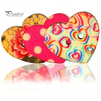 50 шт., 2 отверстия, красочные деревянные пуговицы для шитья для скрапбукинга, сердце, звезда, цветок