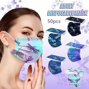 50 шт. 3-слойная одноразовая маска для лица с принтом для взрослых One Size