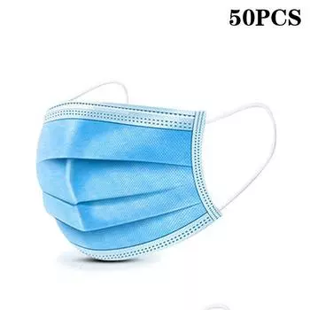 50 шт. 3-слойные маски для лица из ткани, полученной методом расплавления, одноразовые защитные противопылевые маски, синие взрослые, нетканые маски синий