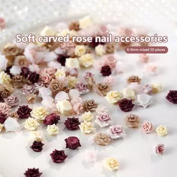 50 шт. 3D разноцветные розы цветы смоляной клей для ногтей стразы украшения маникюр кавайные подвески A3