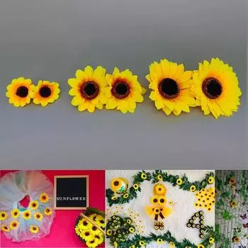 50 шт. 4,5 см, 7 см, 9 см, мини искусственный цветок, шелковая голова подсолнуха, сделай сам, венок, скрапбукинг, подарочная коробка, желтая искусственная голова ромашки 4.5cm