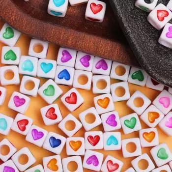 50 шт., 7 мм, ювелирные аксессуары, бусины-разделители, сделай сам, акриловые квадратные бусины с сердечками, ремесло, ожерелье, браслет, свободный материал ручной работы озеро синий