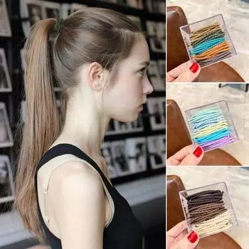 50 шт. эластичные резинки для волос без повреждений, простые стильные держатели для хвостиков, тонкие толстые аксессуары для волос для девочек D
