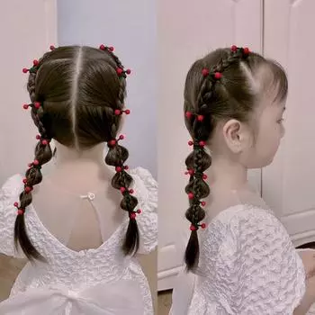 50 шт. эластичные резиновые ленты для волос для девочек, держатели для хвоста с красной фасолью, веревка для волос 50pcs