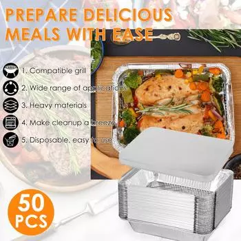 50 шт. алюминиевых фольгированных форм с крышками 100 мл алюминиевый фольгированный противень антипригарные алюминиевые банки прямоугольные алюминиевые формочки серебряный