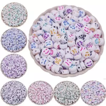 50 шт., эмодзи, смайлик, улыбающееся и плачущее лицо, свободные акриловые бусины овальной формы, разноцветные подвески, аксессуары для изготовления ювелирных изделий своими руками красный