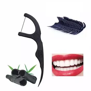 50 шт. бамбуковый уголь, зубная нить, зубная щетка, чистка зубов, зубная нить, слот, зубочистка