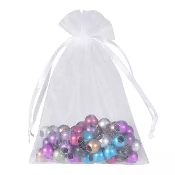 50 шт. белая сетчатая сумка из органзы, упаковка для ювелирных изделий, свадебный подарок, мешочек на шнурке
