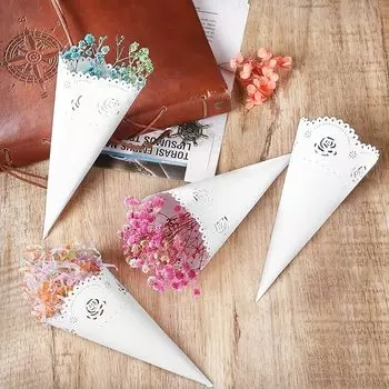 50 шт. белых бумажных конусов для свадебных конфетти, полые конусы с принтом для вечеринки, лепестки, маленькие белые бумажные конусы для конфетного стола 50pcs белый