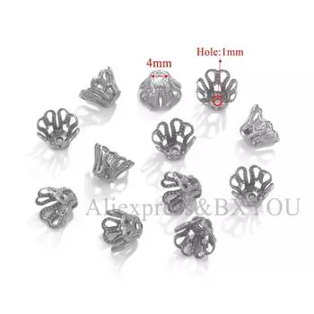 50 шт. Бокалы для вина из нержавеющей стали, полые, с цветочным узором, в виде трубы, концевики с бусинами для DIY изготовления ювелирных изделий, расходные материалы, аксессуары