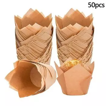50 шт. бумажные стаканчики для кексов в форме тюльпана, маслостойкие формочки для кексов, формочки для выпечки, обертки для тортов на день рождения светло-коричневого