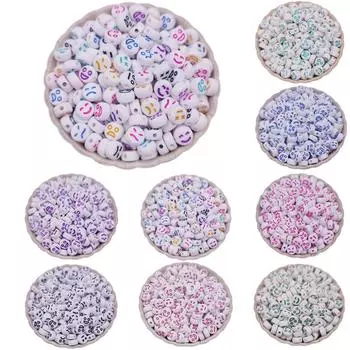 50 шт., бусины со смайликами, 50 шт., 7 мм, овальной формы, разноцветные, подвески, ручное изготовление ювелирных изделий, аксессуары, изготовление ожерелий разноцветный