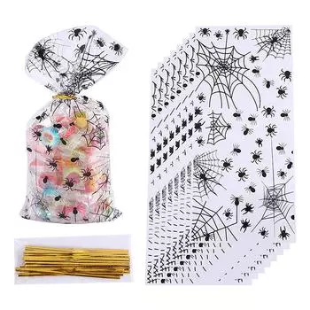 50 шт. целлофановые пакеты для угощений на Хэллоуин с рисунком паутины, тыквы, призрака, пакеты для конфет, печенья, подарочные пакеты для закусок и подарков для декора вечеринки