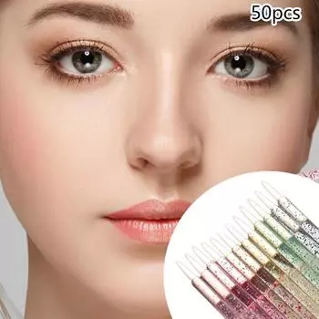 50 шт. цветной хрустальный стержень кисть для подводки глаз нейлон шерсть спящий шелкопряд тени ручка подводка для глаз очень тонкая подводка для губ инструмент для макияжа Wat розовый