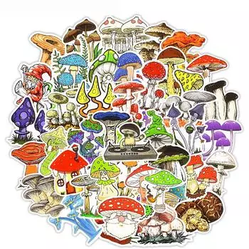 50 шт. цветные наклейки для скрапбукинга с изображением грибов, наклейки с изображением магических растений, мультфильмов, забавных аниме-наклеек для детей, сделай сам, ноутбука, холодильника, ноутбука