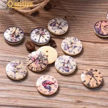 50 шт., декор часов, деревянные пуговицы, два отверстия, аксессуары для шитья одежды «сделай сам», шитье одежды и ткань Random Color and Pattern