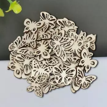 50 шт. деревянные кусочки бабочки, мультяшный рисунок, бесцветные уникальные детские домашние задания, незаконченный вырез, под покраску, чип для студентов