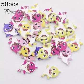 50 шт. деревянные пуговицы разных цветов в форме акулы с 2 отверстиями, аксессуары для шитья своими руками разноцветный