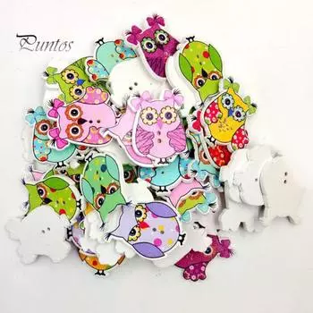 50 шт. деревянные пуговицы с 2 отверстиями и милыми мультяшными сова для шитья, скрапбукинга, рукоделия