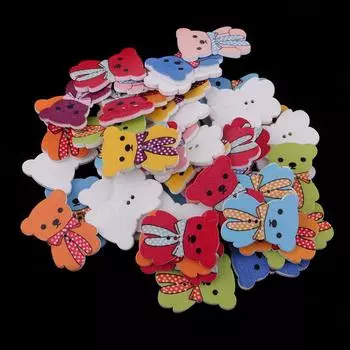 50 шт., деревянные пуговицы с мультяшным медведем, 2 отверстия, шитье, скрапбукинг, сделай сам, ремесло 30 x 23mm