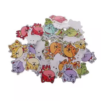 50 шт., деревянные пуговицы с рисунком кота, 2 отверстия, шитье, скрапбукинг, сделай сам, ремесло 24 x 21mm