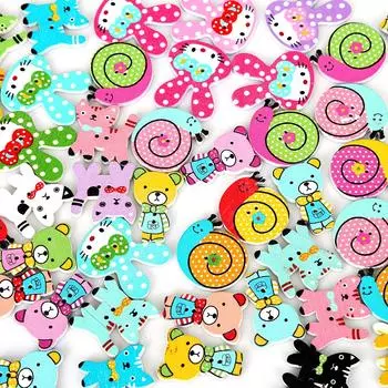 50 шт. деревянные пуговицы, случайные смешанные декоративные пуговицы с животными, 2 отверстия, смешанные швейные деревянные пуговицы для скрапбукинга