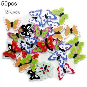 50 шт. деревянные пуговицы в форме бабочки с 2 отверстиями, аксессуары для шитья, декор для скрапбукинга разноцветный