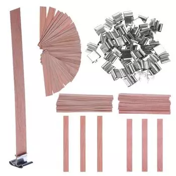 50 шт. деревянных фитилей для свечей, бездымных свечей, с зажимом-основой, набор для самостоятельного изготовления свечей, фитиль для свечей ручной работы из дерева