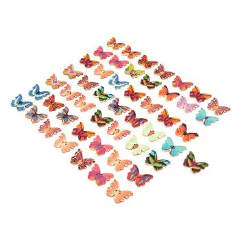 50 шт. деревянных пуговиц с 2 отверстиями, цветная бабочка, аксессуары для одежды для скрапбукинга, рукоделие