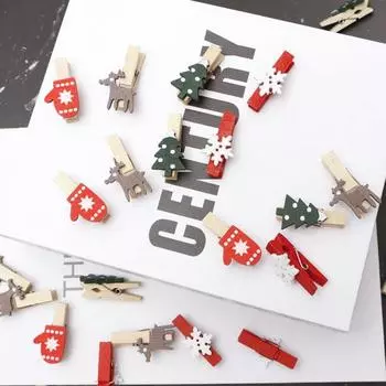 50 шт. деревянных зажимов, мини-прищепок, маленьких, изысканных, в виде снежинок, деревянных зажимов для подвешивания рождественских открыток, фотографий, поделок, красных, зеленых, крошечных зажимов