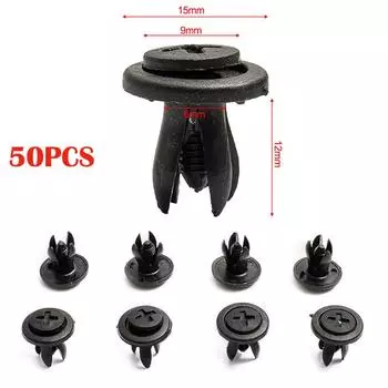 50 шт., диаметр 6 мм, черный, автомобильный бампер, дверная панель, подкрылок, зажимы, фиксатор, пластиковые автомобильные крепежи, заклепки, зажимы, автомобильные аксессуары CHINA